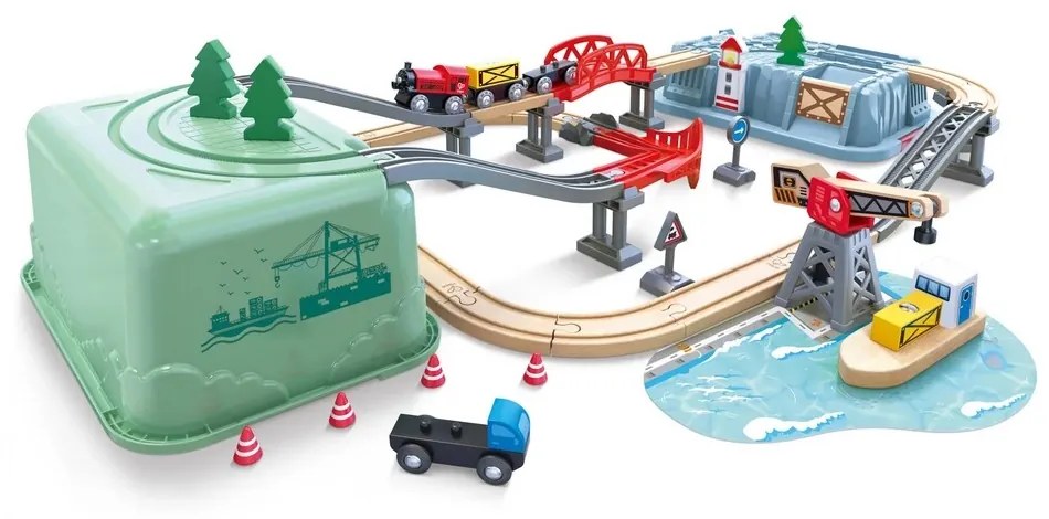Hape Vonatpálya szett dobozban - Kikötő