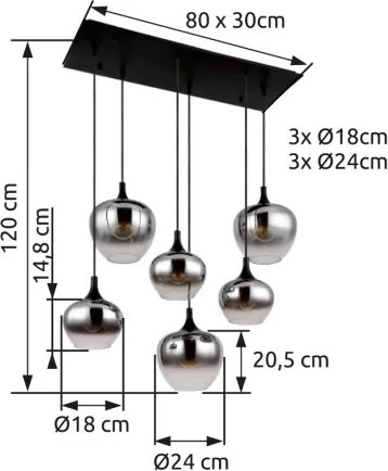 GLOBO 15548-6H MAXY Többágú Függesztett Lámpa IP20