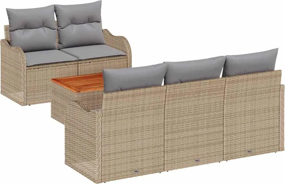 vidaXL Kerti Kanapé Szett 6 pcs Beige és Világosszürke polirattan