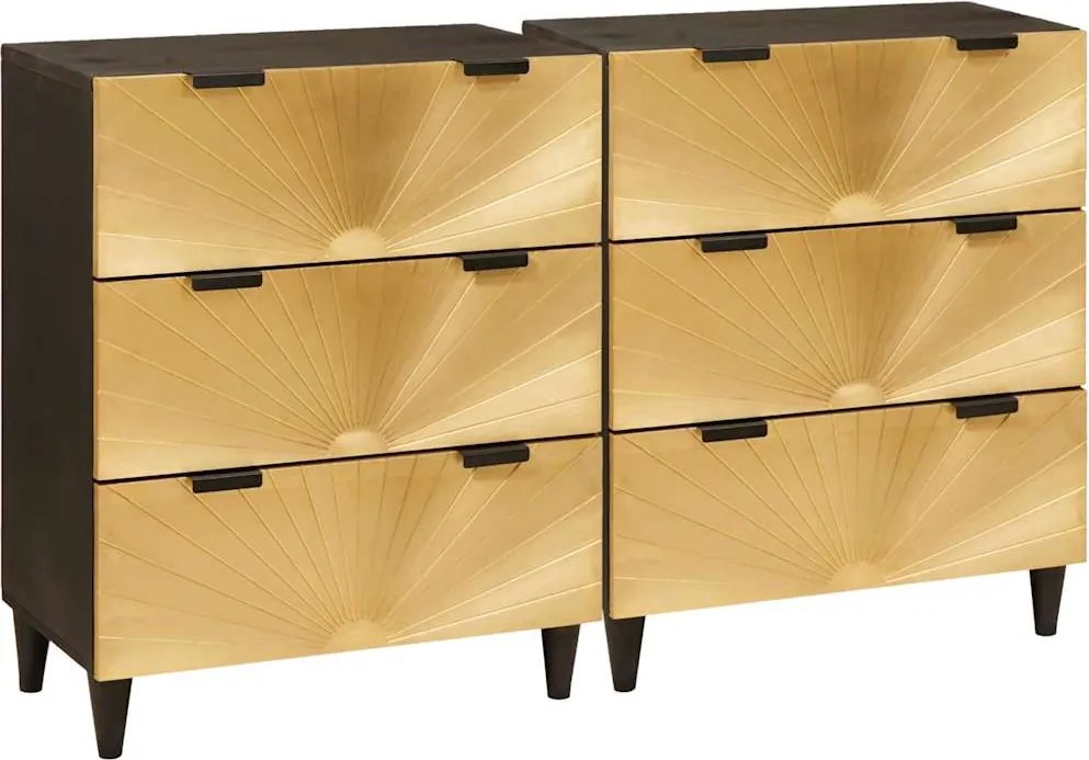 vidaXL Széf 2 pcs Fekete és Arany 60 x 33 x 75 cm Tömör Mangófát