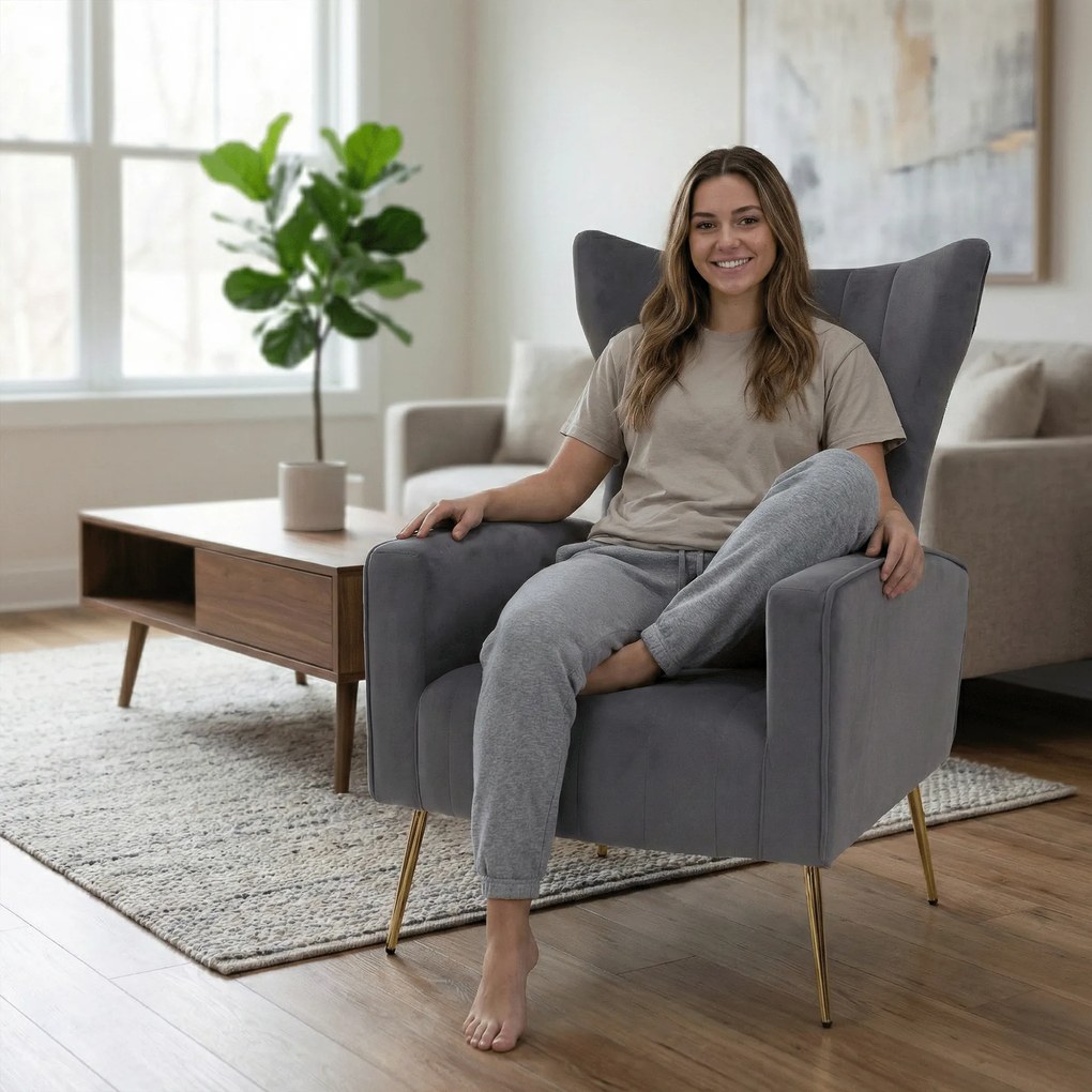 Relaxfotel, szürke Velvet szövet, BARET