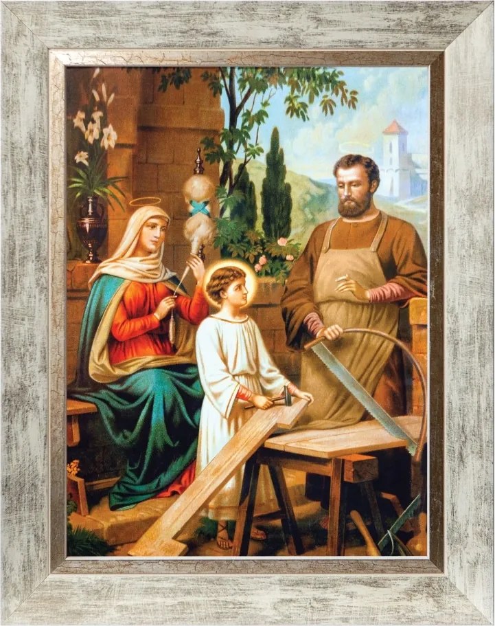 Szent Család Munka Közben Vallásos Kép Fehér Díszkeretben 30X40