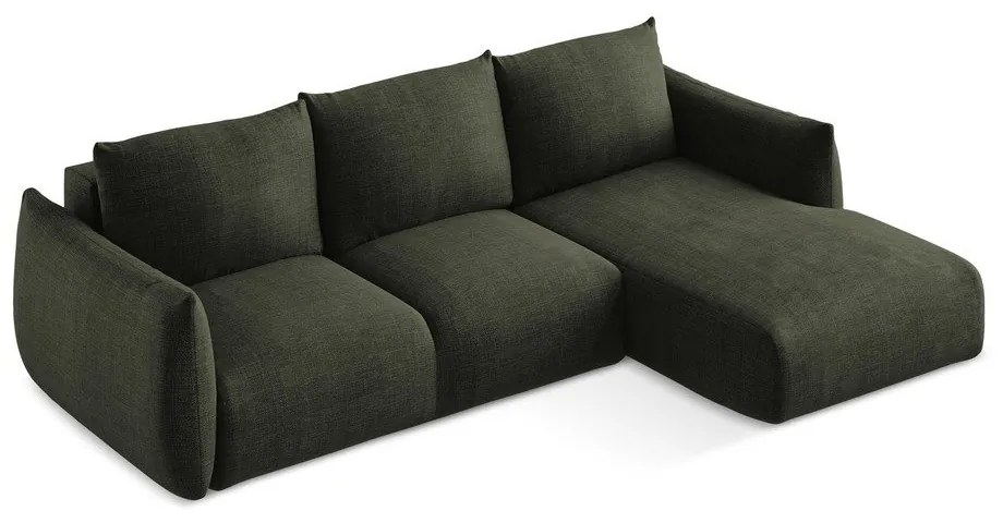 Zöld kinyitható sarokkanapé (jobb oldali-heverő résszel) Leila – Makamii