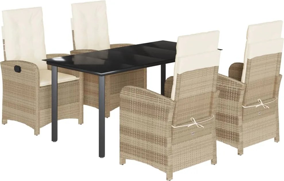 vidaXL 5 részes bézs polyrattan kerti étkezőgarnitúra párnákkal