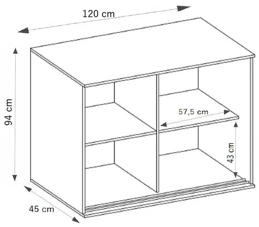 Tablet 2 120 Tolóajtós Komód 120cm, Szürke Hamu