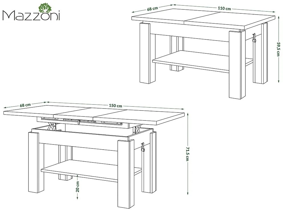 Mazzoni ASTORIA Barna Tölgy - NYITHATÓ/MAGASÍTHATÓ DOHÁNYZÓASZTAL POLCOS ÉTKEZŐASZTAL ÉS DOHÁNYZÓASZTAL EGYBEN