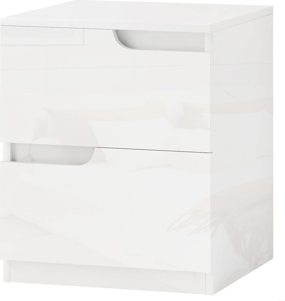 HOMCOM Éjjeli Szekrény 2 Fiókkal, Oldalsó Asztal a Nappaliba és Hálószobába, 40 x 40 x 48 cm, Fényes Fehér | Aosom