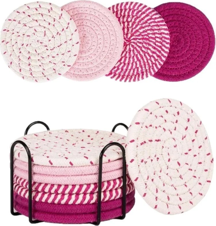 Poháralátétek Pamut Poháralátét Szett 8 db-os Állvánnyal