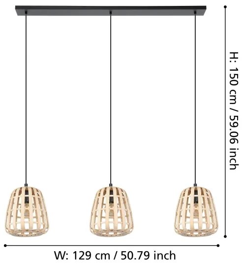 Eglo 390153 - Csillár zsinóron MONTEZUELO 3xE27/40W/230V bambusz