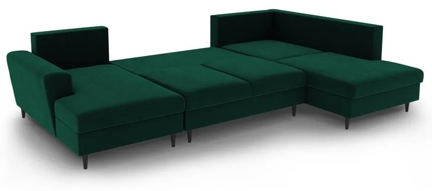 Zöld bársony kinyitható tárolóhelyes sarokkanapé (jobb oldali-U alakú) Kyoto – Cosmopolitan Design