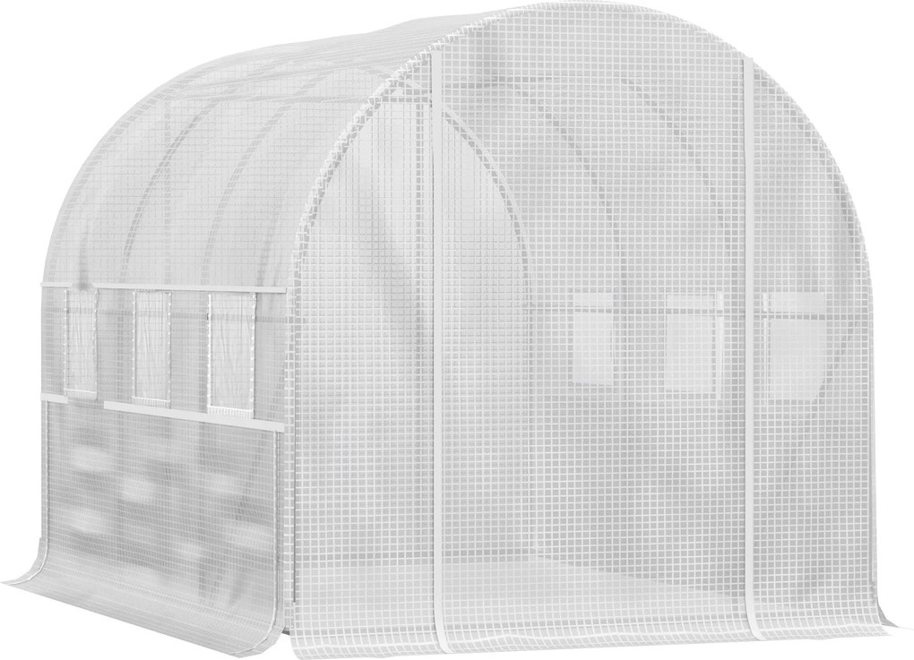 Outsunny Kert Tuning Üvegház, 6m²-es tréning üvegház 6 felhúzható ablakkal és 1 ajtóval, PE borítású horganyzott acél szerkezet, fehér | Aosom