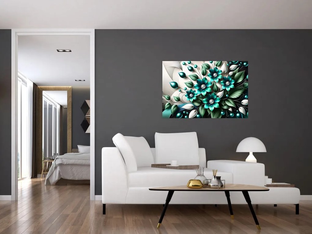 Kép - 3D türkiz virágok (90x60 cm)
