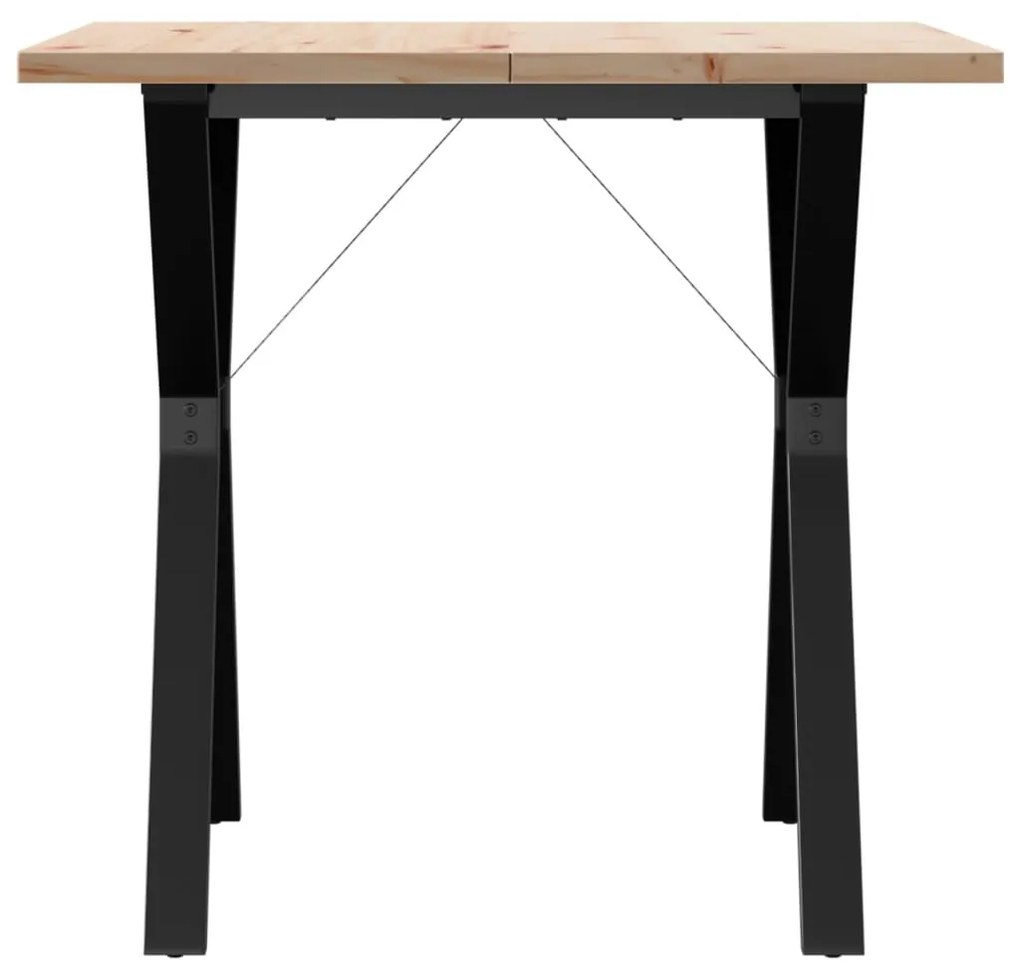 tömör fenyőfa és acél étkezőasztal Y-vázzal 80x80x75,5 cm