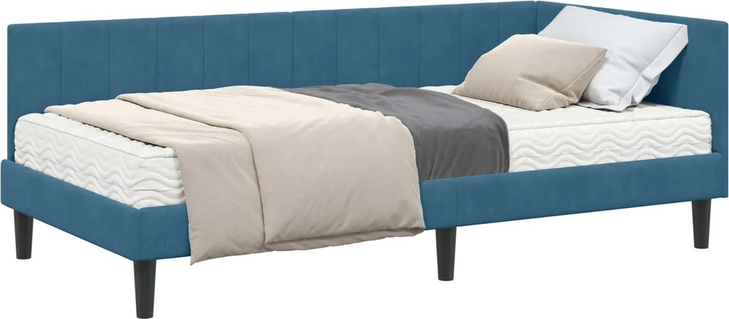 vidaXL Sarok Ágykeret Matraccal matracmal 2 pcs Kék Bársony
