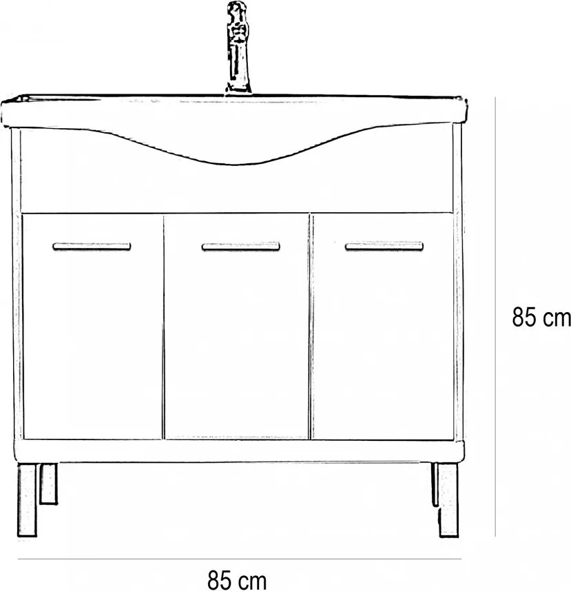 Nerva 85 cm-es bútorhoz alsószekrény, mosdóval, Sonoma tölgy