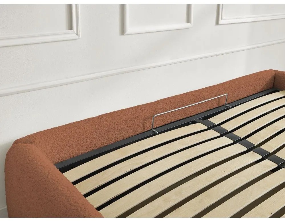 Narancssárga kárpitozott ágyneműtartós franciaágy ágyráccsal, ágytámla nélkül 160x200 cm Inera – Bobochic Paris