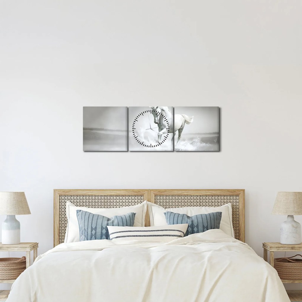 Kép - Fehér ló (órával) (90x30 cm)