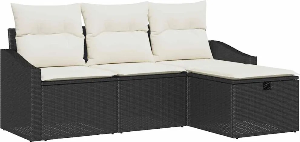 vidaXL Kanapé Szett párnával tárolóval 4 pcs Fekete polirattan