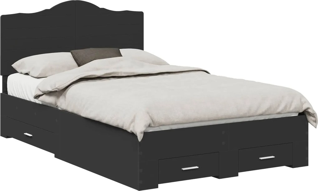 vidaXL Ágykeret fejtámlával fiókkal Fekete 135 x 190 cm Faanyag