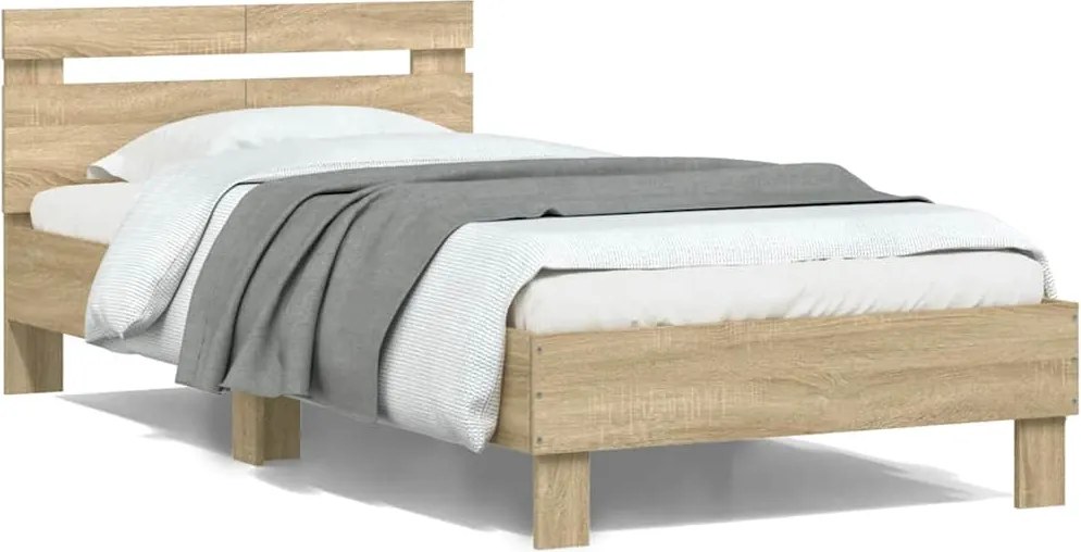 vidaXL sonoma tölgy színű fejtámlás ágykeret matrac nélkül 100x200 cm