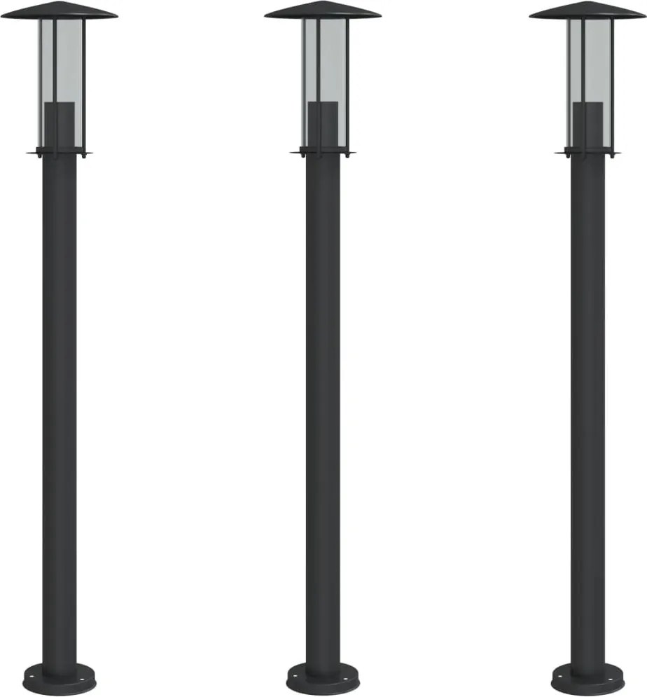 vidaXL 3 db fekete rozsdamentes acél kültéri állólámpa 100 cm