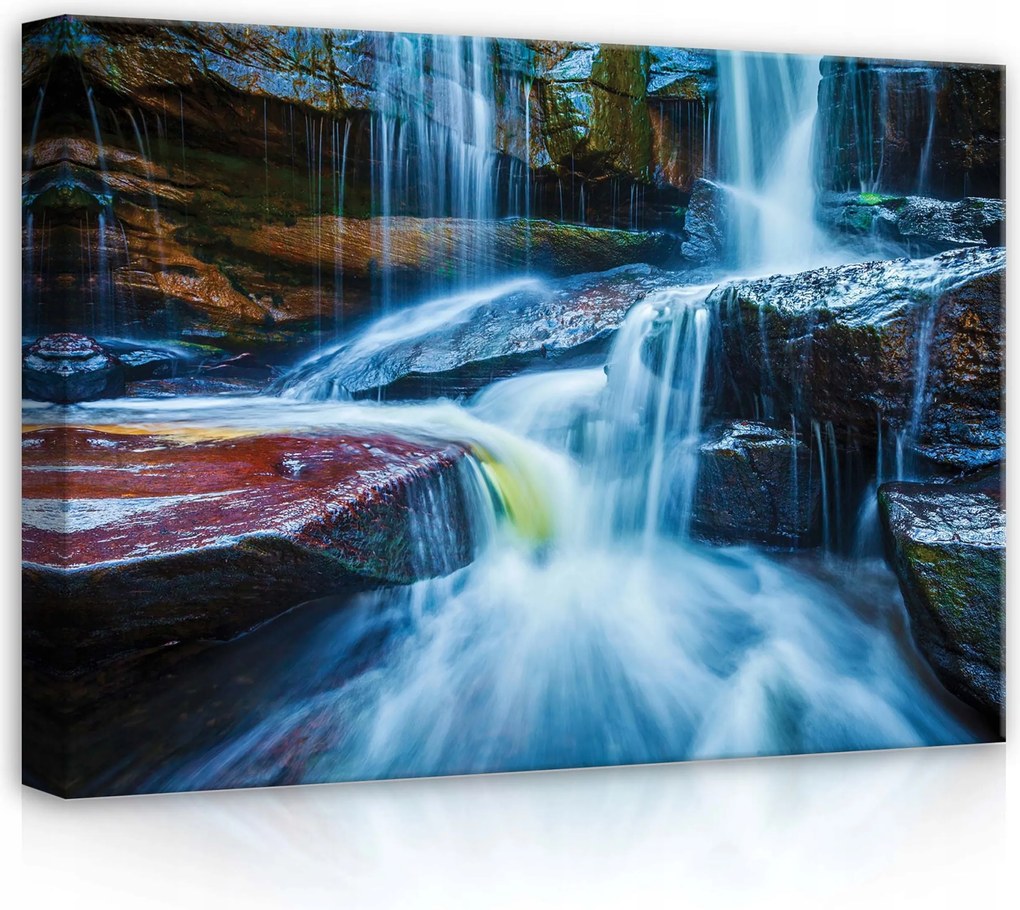 Vászonkép 70x50 Vízesés természet víz sziklák patak mozgás frissesség nyugalom