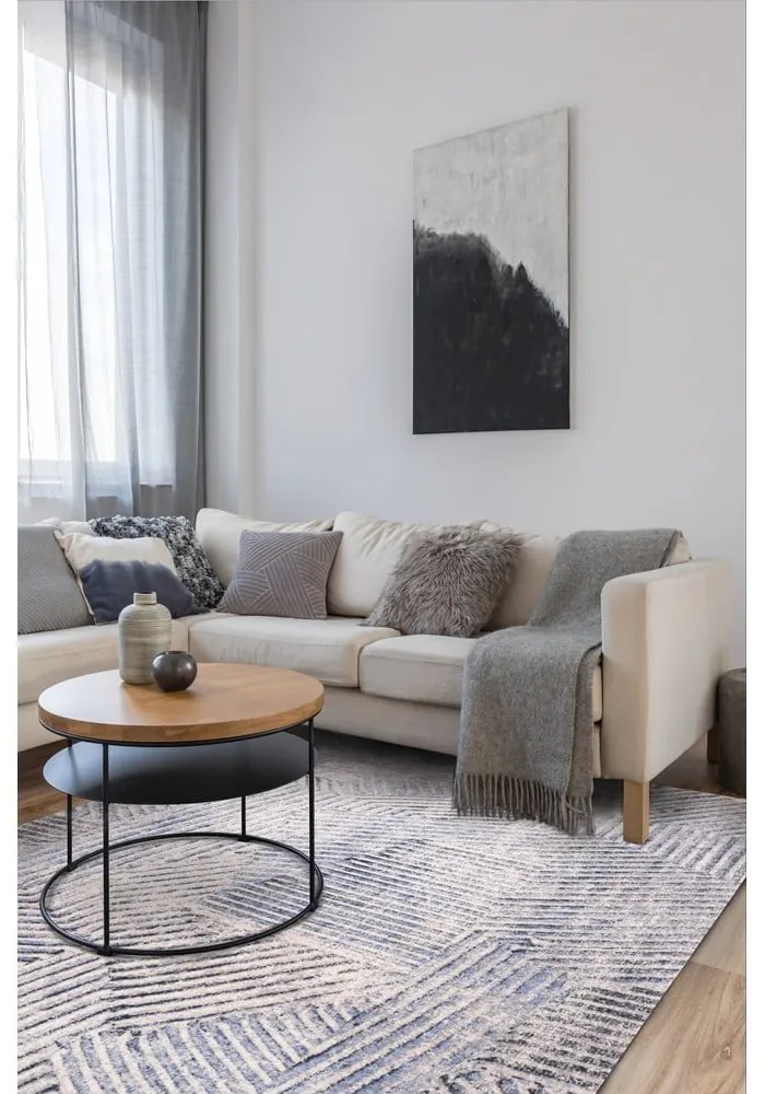 Világoskék gyapjú szőnyeg 160x240 cm Strokes – Agnella