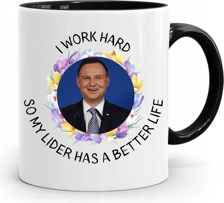Andrzej Duda Elnök Fekete Bögre Ajándék fényképes nyomtatással