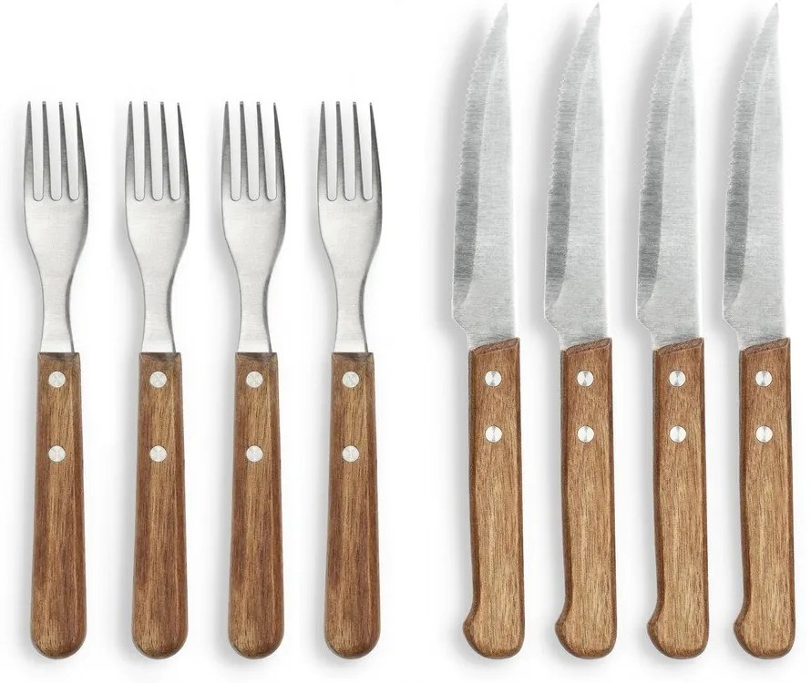 Ezüstszínű-natúr színű rozsdamentes acél steak evőeszköz készlet 8 db-os – Holm