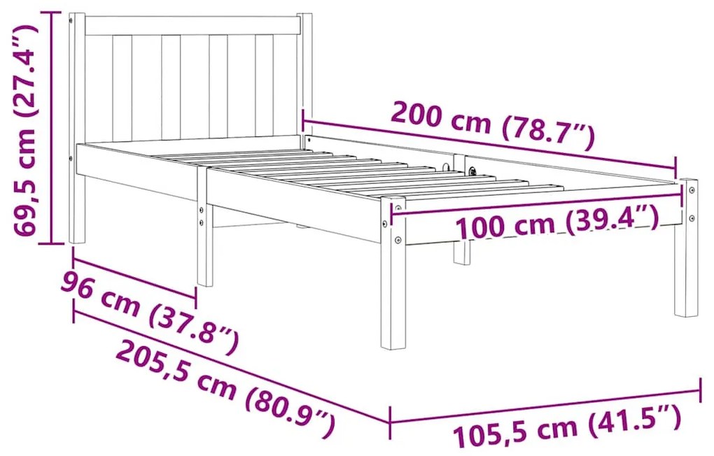viaszbarna tömör fenyőfa ágy matrac nélkül 100 x 200 cm