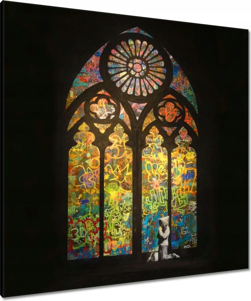 Vászonkép 90x90 Banksy ólomüveg templom