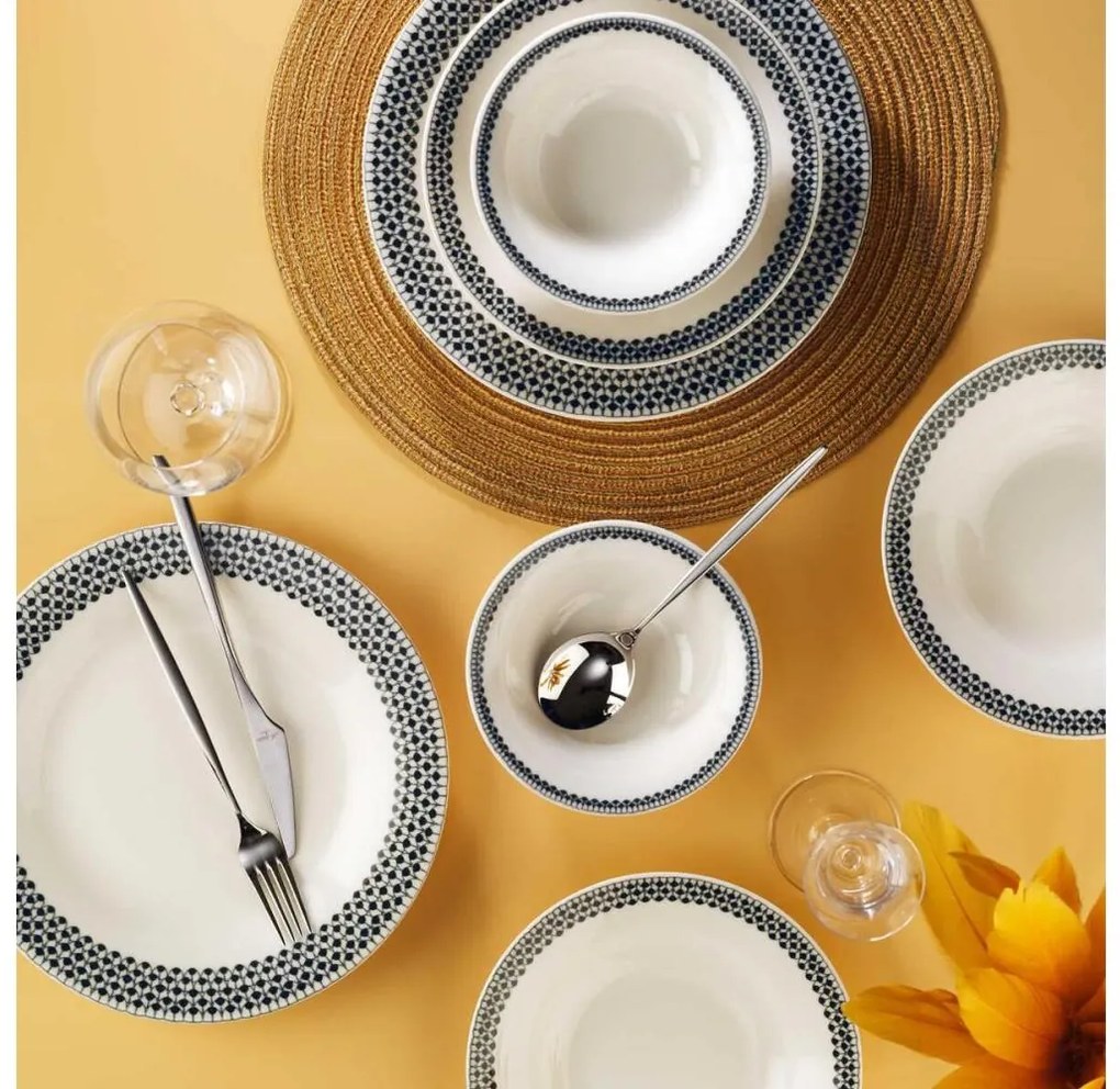 12 darabos porcelán étkészlet, fehér/fekete