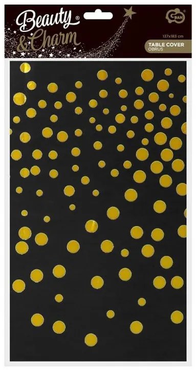 Fekete Black Gold Dots fólia asztalterítő 137x183 cm