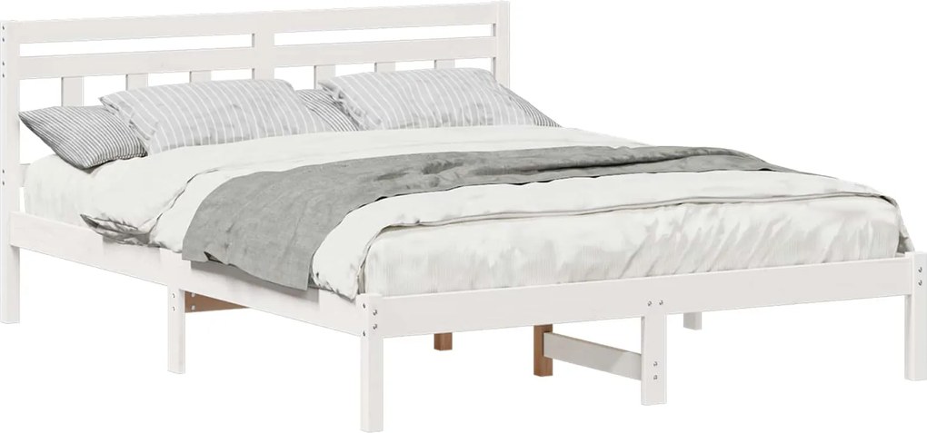 vidaXL Ágykeret Fehér 140 x 200 cm Tömör fenyőfa