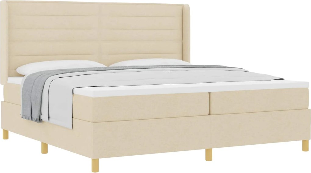 vidaXL Boxrugós ágy matracmal fejtámlával Krém 200 x 200 cm szövet