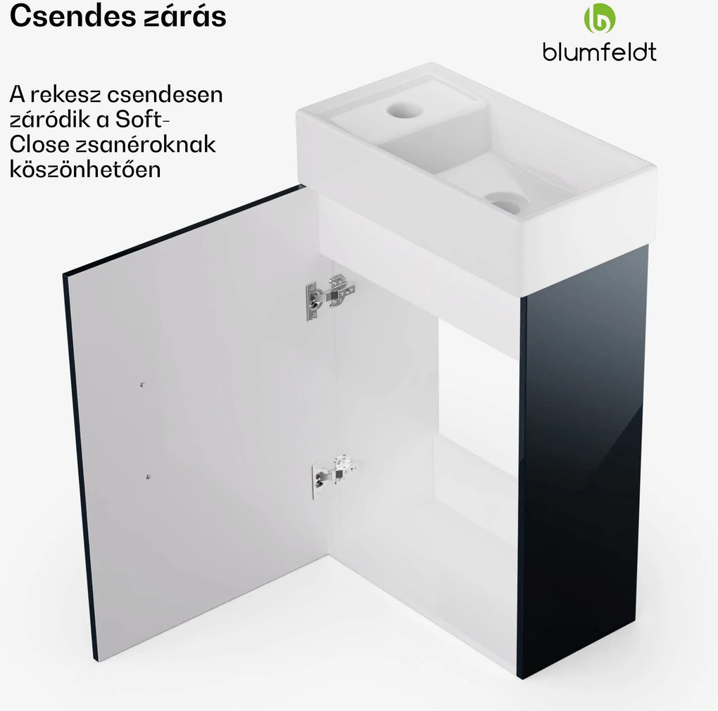 Blumfeldt Johnstone, mosdó és fürdőszoba szekrény, 40 cm, kerámia mosdó, Soft-Close záródású