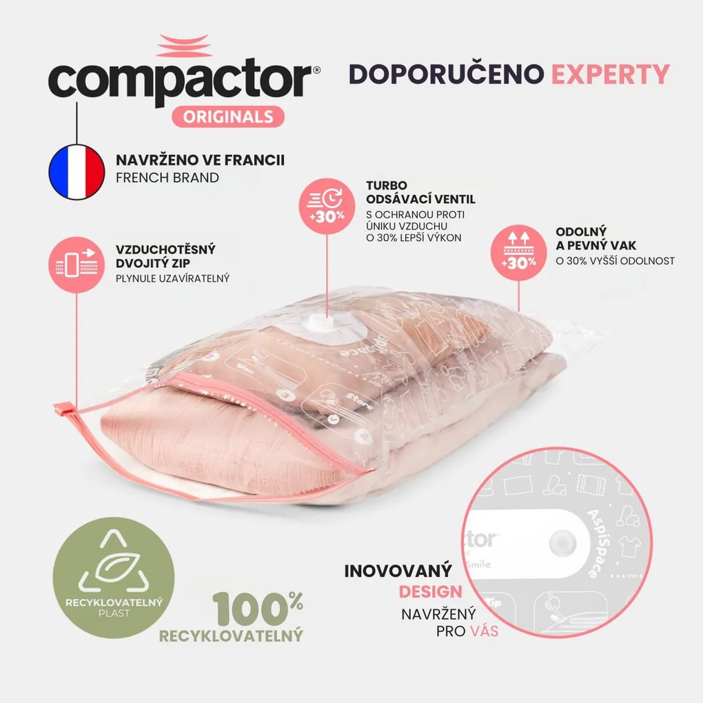 Tömörítő Aspispace 3x M 70 l, 2x L 120 l, 5 dbvákuumos tároló zsákok készlete, 5 db