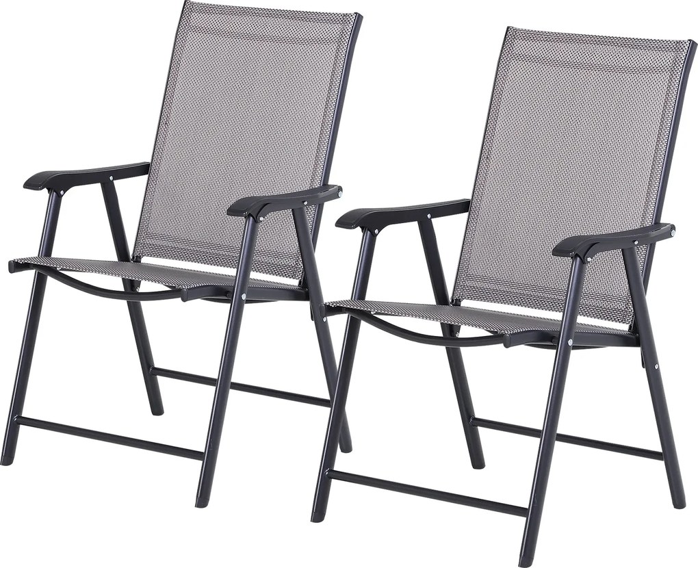 Outsunny Összecsukható Szék Karfával 2 db Káprázatos Szék Fém Szürke 58 x 64 x 94 cm | Aosom