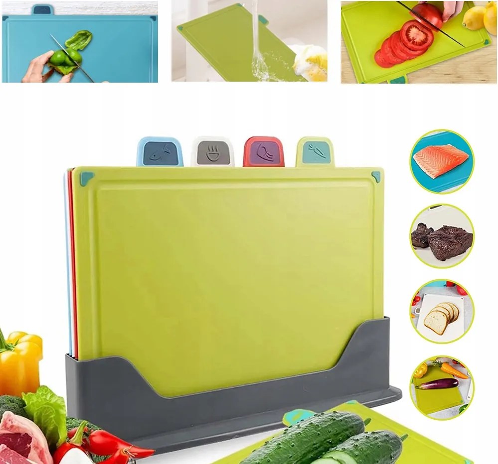 Konyhai vágódeszka Szett 4 db-os Vágódeszka Konyhai színes