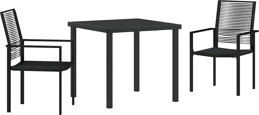 vidaXL Kert étkező szett 3 pcs Fekete Porszórt acél