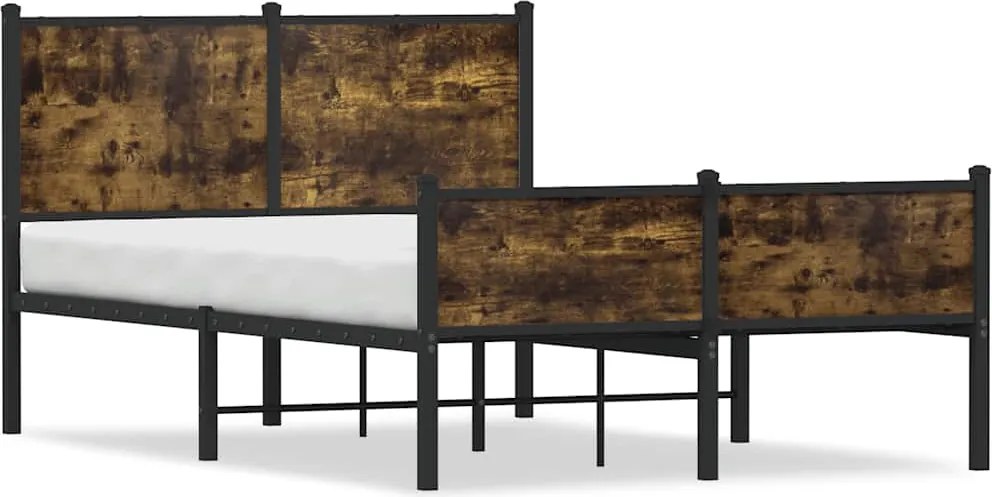 vidaXL füstös tölgy színű fém ágykeret matrac nélkül 120 x 190 cm