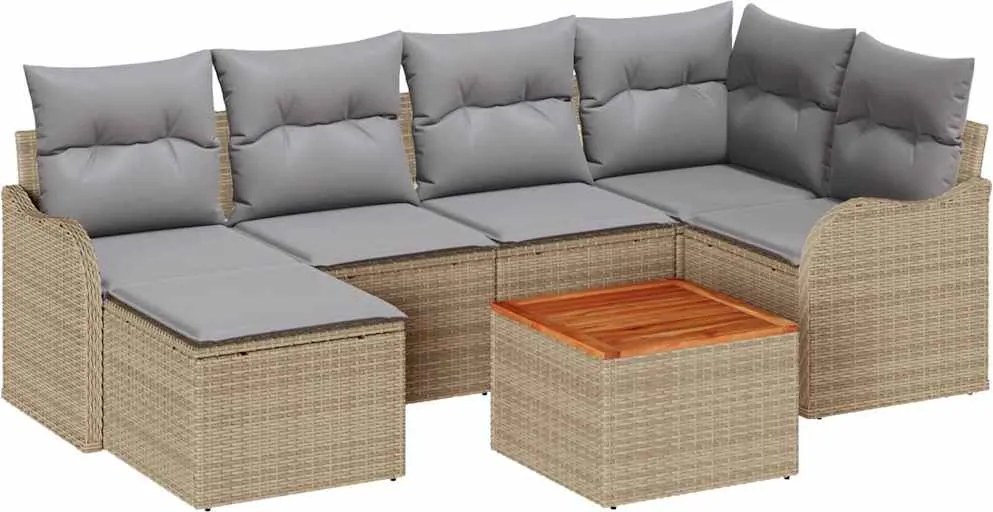 vidaXL Kerti Kanapé Szett 7 pcs Beige és Világosszürke polirattan