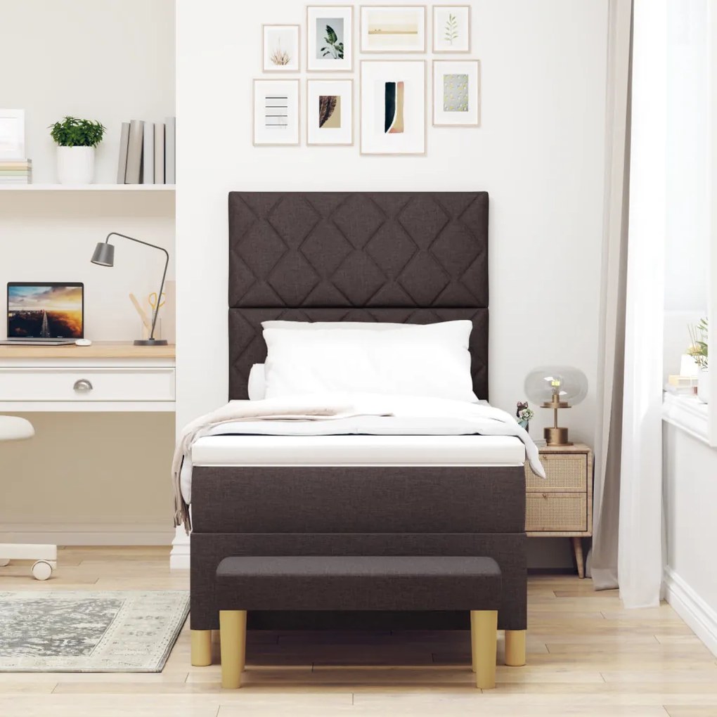 Boxspring ágy matraccal és paddal, sötétbarna, 100x200 cm, szövet