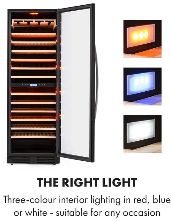 Klarstein Vinovilla Onyx Grande Duo, borhűtő, 425 liter, 165 palack, 3 színű LED világítás, fekete