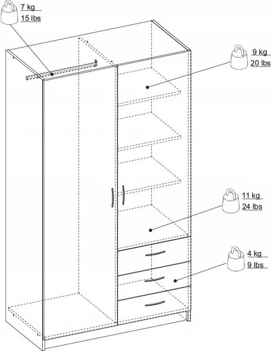 Riava gardróbszekrény 97cm F 2D3S Fehér