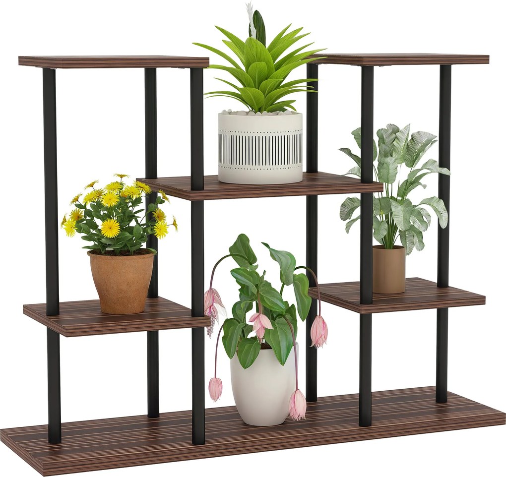 Outsunny 4-szintes Növényállvány, 61,5 cm Magas Virágtartó Beltérre és Kültérre, Fa Növénypolc, Többszintes Virágtartó, Virágfokú Növényállvány Nappal