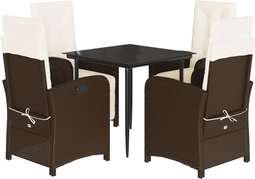 vidaXL 5 részes barna polyrattan kerti étkezőgarnitúra párnákkal