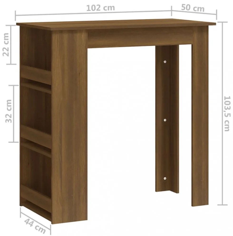 barna tölgy színű bárasztal tárolópolccal 102 x 50 x 103,5 cm