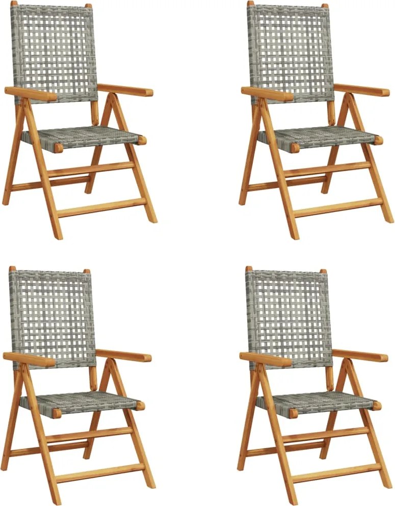 vidaXL 4 db szürke polyrattan és tömör fa dönthető kerti szék
