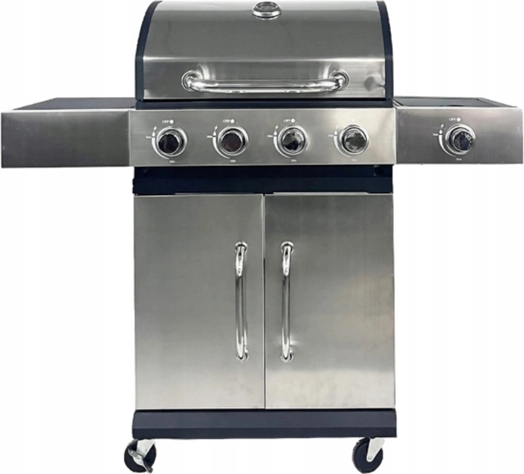 Gázgrill 4+1 Szűkítővel 13 kW Huzattal Oldalsó Égő Öntöttvas Grillrács